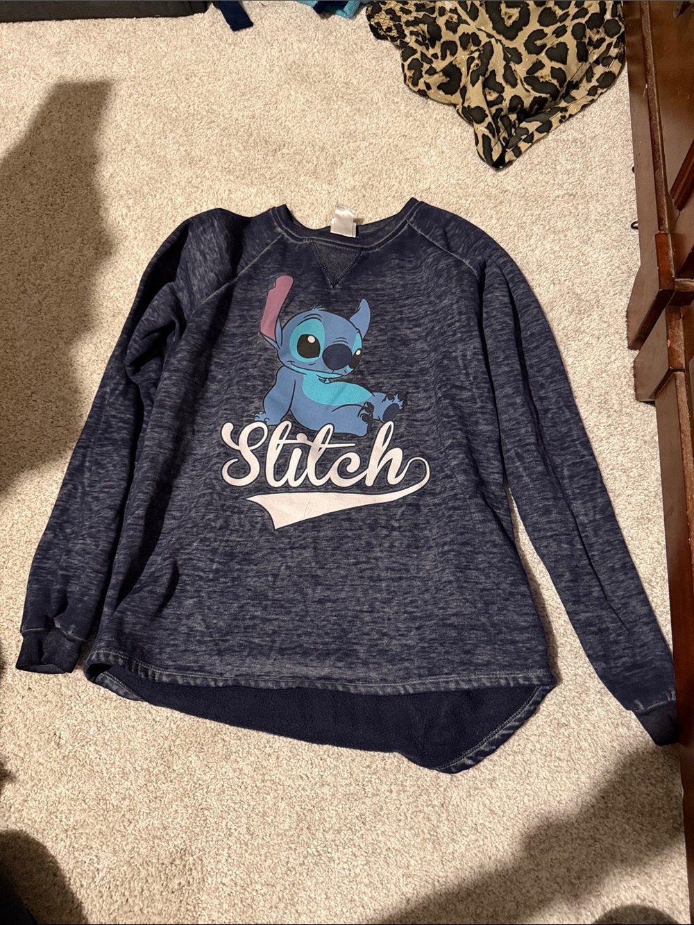 Disney Navy Blue Stitch Pullover Sweatshirt with Light Blue Graphic